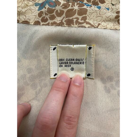 ICE Vintage Silk Beaded Blouse Womens Size 3X Beige‎  Blue Boho Floral - Picture 7 of 10